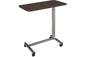 Medline Economy Overbed Table with Wheels - Versatile Use for Home, Nursing Home, Assisted Living or Hospital - Walnut Top, Silver Hammertone Base - Adjustable & Portable