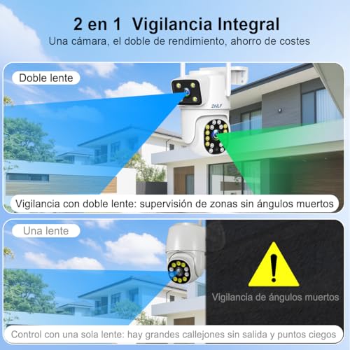 2NLF 8MP Cámara de Seguridad Exterior con Doble Lentes, Cámara Seguridad WiFi Inalámbrica con Visión de 360°, Detección de Movimiento, Visión Nocturna a Color y Audio Bidireccional, 2 Piezas