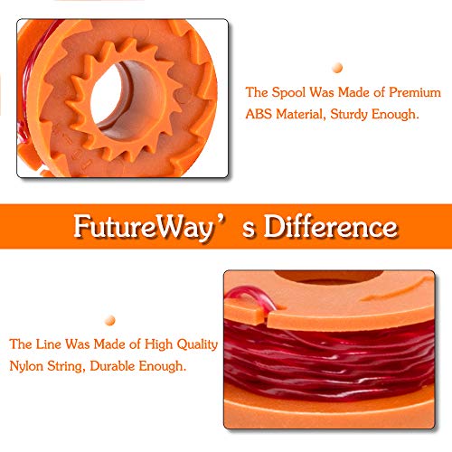 Future Way String Trimmer Replacement Spool Line 0.065 WG163 WG155 WG180 WG175 WG160, Weed Eater String Spool Line 10ft Compatible with Worx WA0010, Cordless Trimmer Edger Replacement (9 PCS)