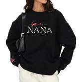 PWGVCAZ Embroidered Graphic Flower Letter Nana Women Sweatshirt with Long Sleeve Embroidery Nana Pullover
