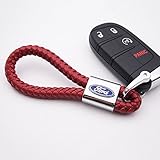 For Ford Logo Emblem Key Chain Key Ring Metal Alloy BV Style Calf Leather Gift Decoration Accessories (Red)