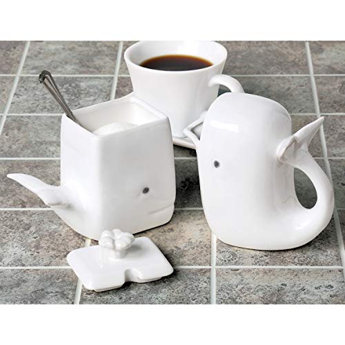 What On Earth White Whale Creamer & Sugar Set - Dolomite Cream Pitcher & Sugar Bowl