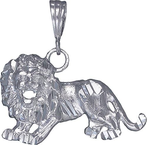 Sterling Silver Lion Charm Pendant Necklace Diamond Cut Finish with Chain