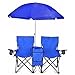 GoTEAM! Portable Double Folding Chair w/Removable Umbrella, Cooler Bag and Carry Case - Blue