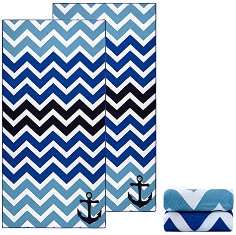 Ricdecor Beach Towels Oversized Cotton Cabana Blue Stripes Chevron Beach Towel for Kids 2pack Beach Towels (Double Blue)