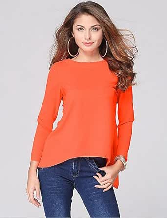 HJL-Women's Solid Black / Orange T-shirt, Round Neck Long Sleeve, black-s, black-s at Amazon 