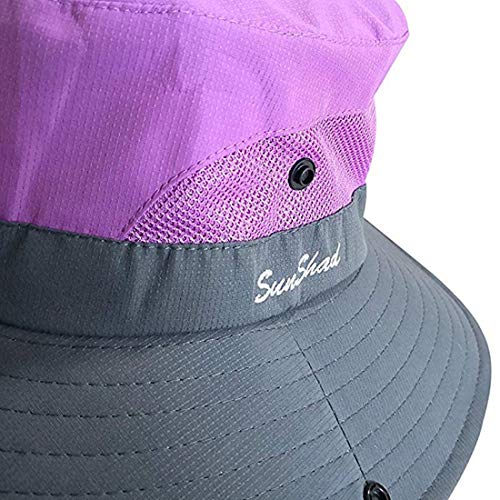 Duakrs Premium Outdoor UPF 50+ Wide Brim Sun Hat Waterproof UV Protection Bucket Mesh Boonie Hat Adjustable Fishing Cap for Men Women and Children (Purple)