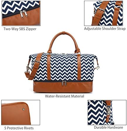 Women Canvas Travel Weekender Bag Carryon Shoulder Bag Overnight Tote Bag PU Leather with Shoe Compartment Duffle 5 Women Canvas Travel Weekender Bag Carryon Shoulder Bag Overnight Tote Bag PU Leather with Shoe Compartment Duffle