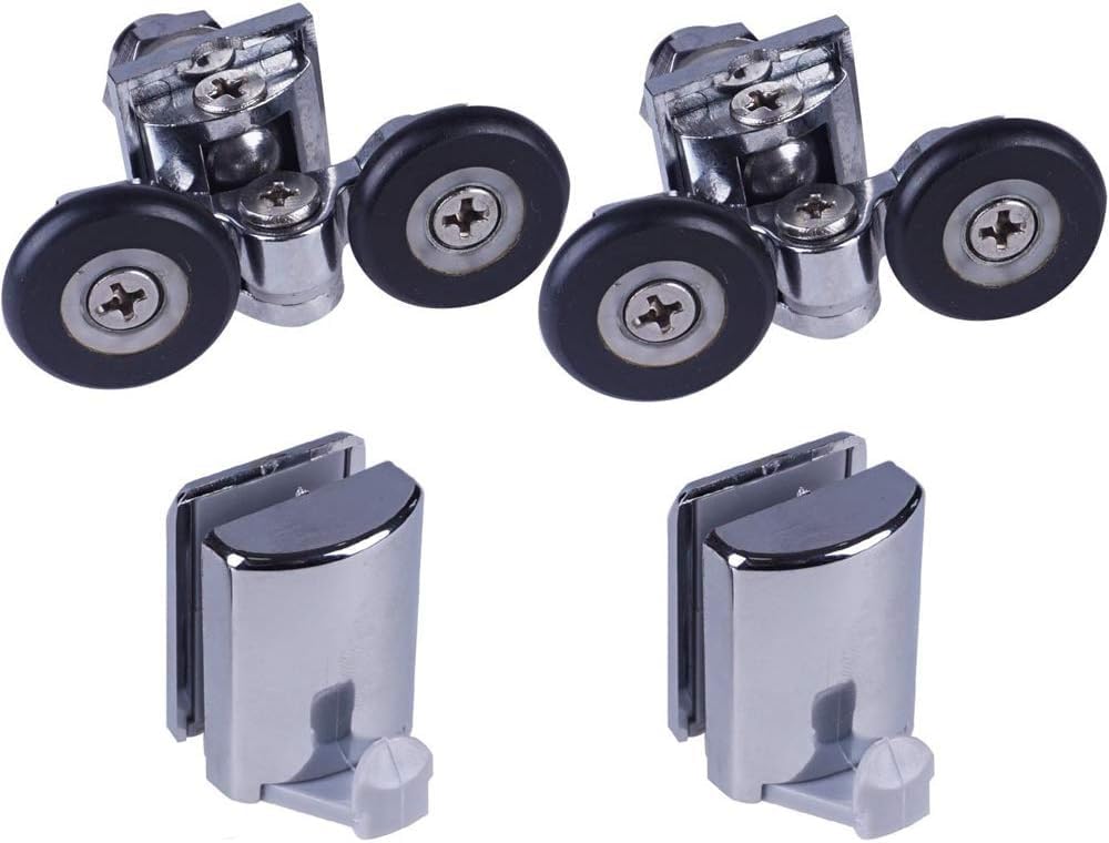 YUANQIAN 4 x Shower Door Hooks Guides/Rollers/Wheels/Runners Diameter 23mm (2roller 23mm 2hook)