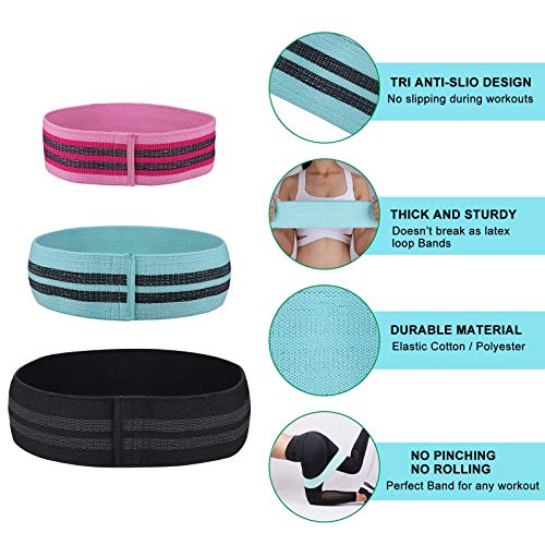 Tiaoyeer Hip Resistance Band for Legs and Butt Workout Non Slip Hip Exercise Band,Set of 3 Hip Band Exercise Loop for Warm up, Arms, Glutes, Abs, 80 Day Obsession, Never Roll Up & Carry Bag