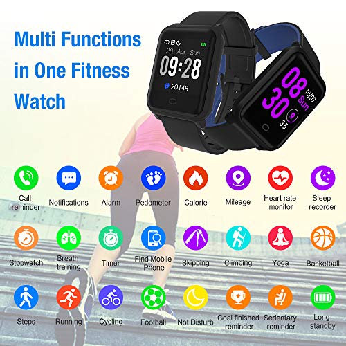 Fitpolo H706 Color Screen Fitness Watch, IP67 Waterproof Smart Activity Tracker with Heart Rate Monitor,Pedometer,Calorie Counter,Sleep Monitor, SMS/SNS Alert(Black&Blue)