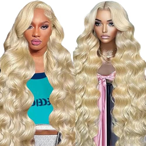 Tuheerst Body Wave Humano Hair Wig Peluca de pelo humano para mujer, rubio #613, 4 x 4, encaje 4 x 4, pelo humano brasileño, sin pegamento, sin pegamento, nudos preblanqueados con pelo de bebé para