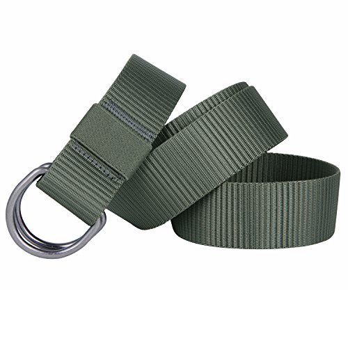 JINIU Canvas Web Belts for Men Women Military Style Double D Ring Buckle Belt Green Color (JNSG28)