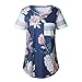 VYNCS Women's Casual Floral Print Tops Blouse Crew Neck Short Sleeve T-Shirt with Pocket