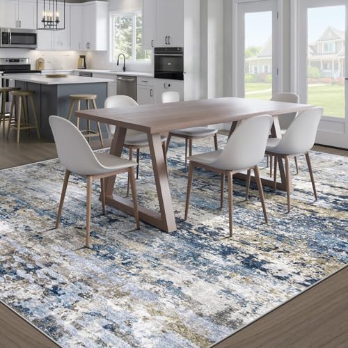 pmtsns Area Rugs 8x10 for Living Room: Washable Rug Modern Abstract Neutral Soft Non-Slip Low-Pile Indoor Large Carpet for Bedroom Dining Room Playroom Home Office (Blue Grey Brown, 8'x10')