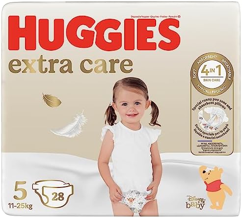 Extra Care Couches Taille 5 (12-17 Kg), Ultra absorbantes, Protection Complète, Design Disney, 28 Pcs