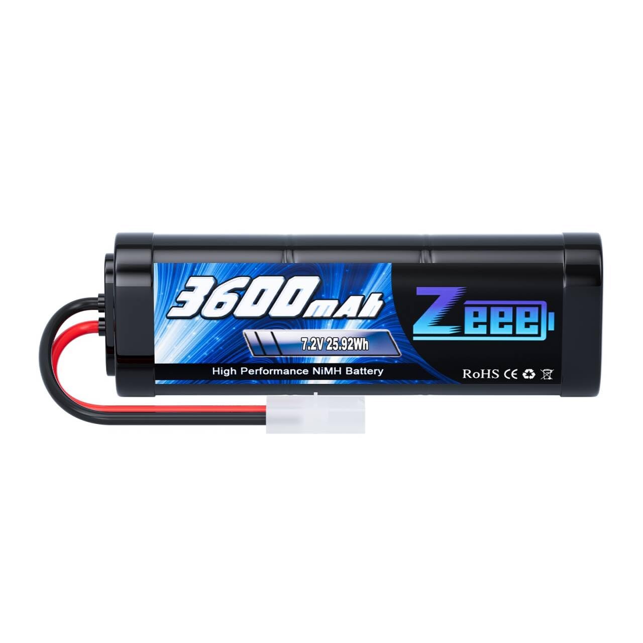 Zeee 7.2V NiMH Battery 3600mAh RC Battery High Power with Tamiya Connector for RC Car RC Truck Associated HPI Losi Kyosho Racing Hobby