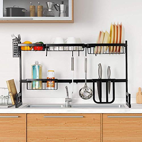 Dish Rack Over Sink(32.5") Dish Drying Rack Kitchen Stainless Steel Over The Sink Shelf Storage Rack (Sink size ≤ 32.5 inch)(Black, 33.5X12.5X20.5inch) - Thumbnail 6