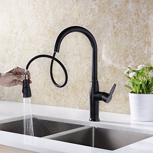 New Kitchen Faucet Oil Rubbed Bronze with Pull out and Pull Down Sprayer Delle Rosa Single High Handle Located Pre-rinse Kitchen Sink Faucet - Thumbnail 3