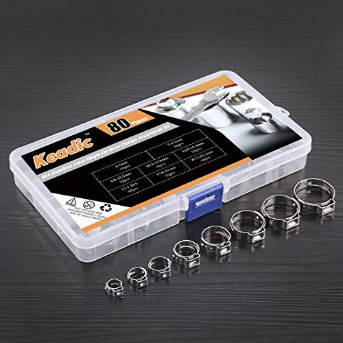 Keadic 40Pcs 1/4"15/16" Stainless Steel Single Ear Hose Clamps Clips