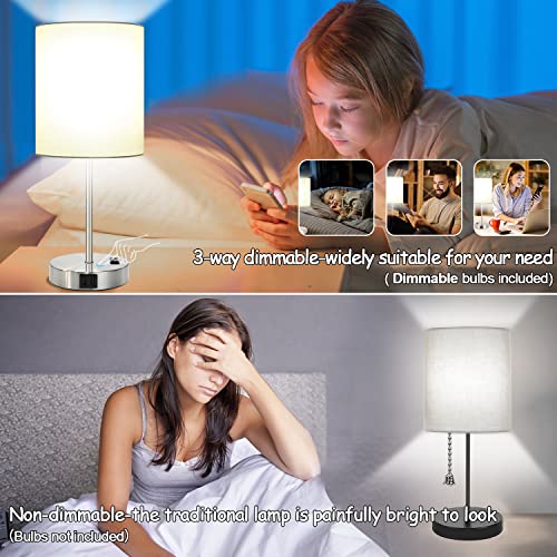 𝟮𝟬𝟮𝟯 𝗡𝗘𝗪 Set of 2 Touch Grey Table Lamps with 2 USB Ports & AC Outlet