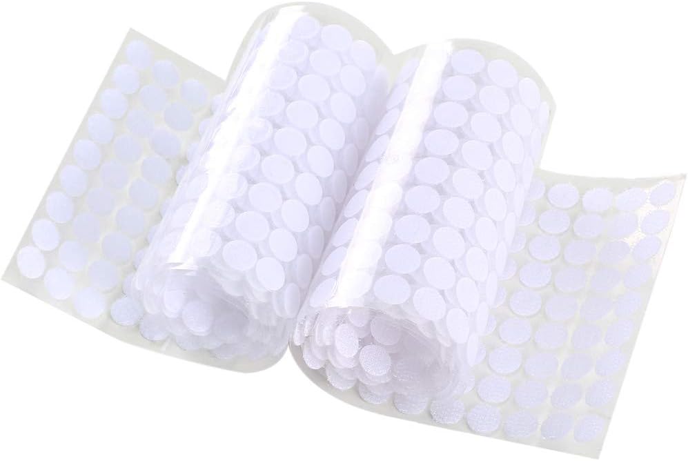 FJSM Sticky Back Coins 450 Pairs Self Adhesive Dots Tapes Hook and Loop Fasteners for Home Office School Picture 10mm (White)