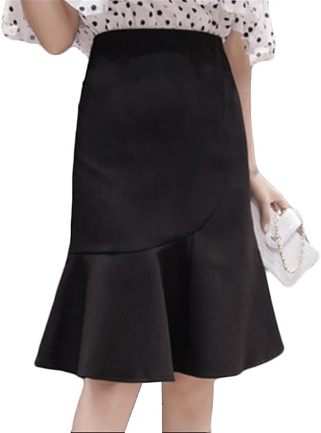 Amazon ディーハウ マーメイドスカート レディース タイトスカート ギャザーシスカート フリル フリル タイト フレア ミモレ丈 オフィス カジュアル おしゃれ シンプル 黒白 可愛い エレガント スタイリッシュ スカート 通販