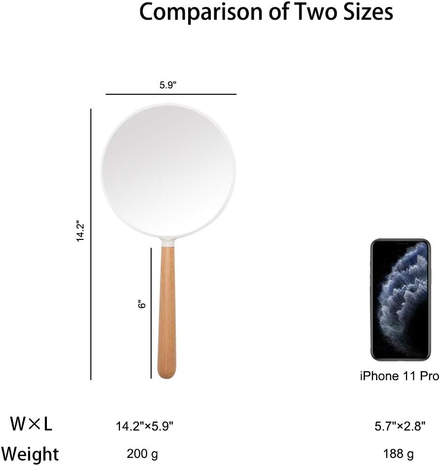 YEAKE Makeup Hand Mirror with Handle, 1X 3X Magnifying Double-Side Hand Held Mirrors,Detachable Wood Small Mirror with Round for Travel(White): Home & Kitchen