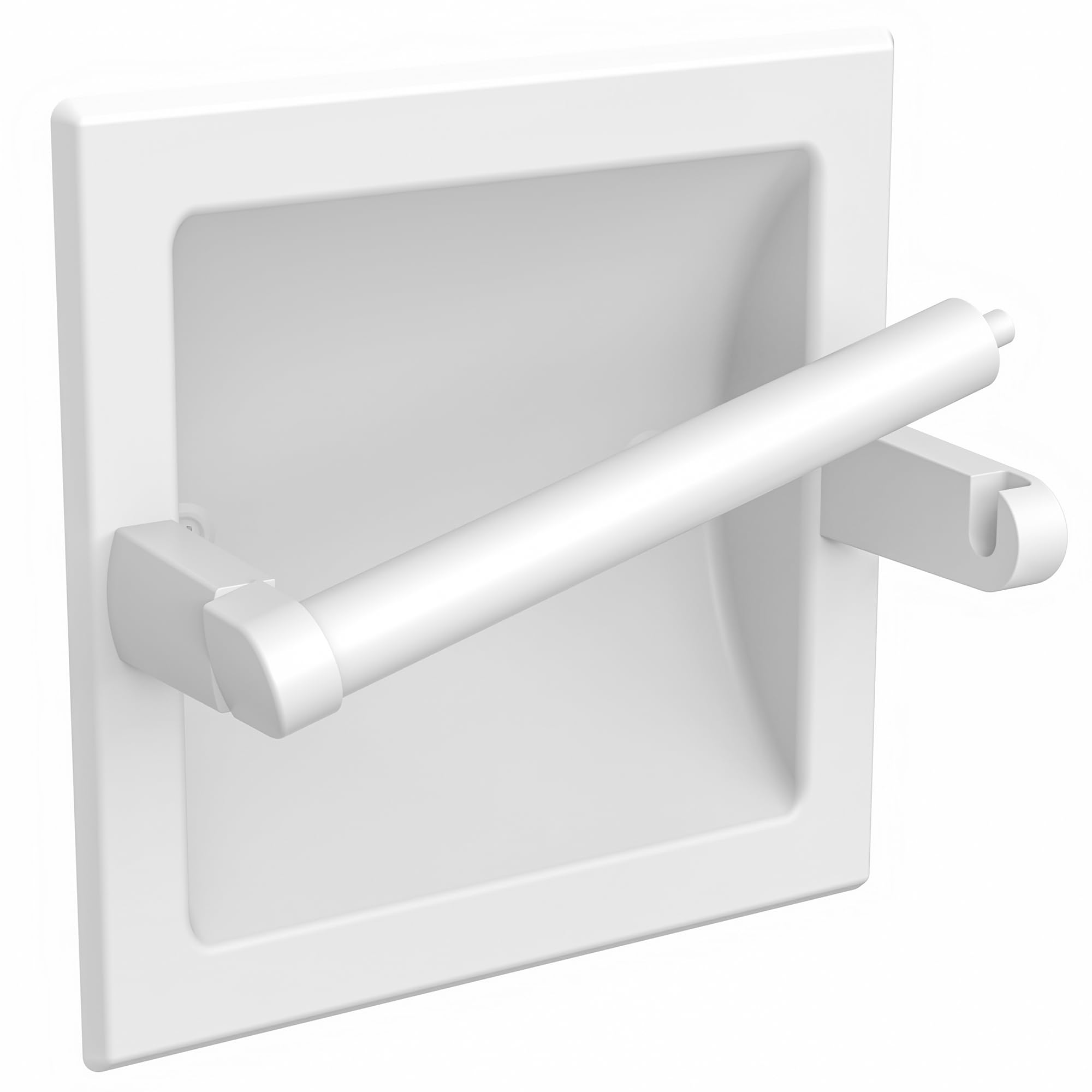 Photo 1 of WZKALY White Recessed Toilet Paper Holder for Regular Rolls,White Pivoting Toilet Paper Holder Wall Mount Made of Metal, in Wall Toilet Paper Holder, Bathroom Toilet Paper Wall Holder