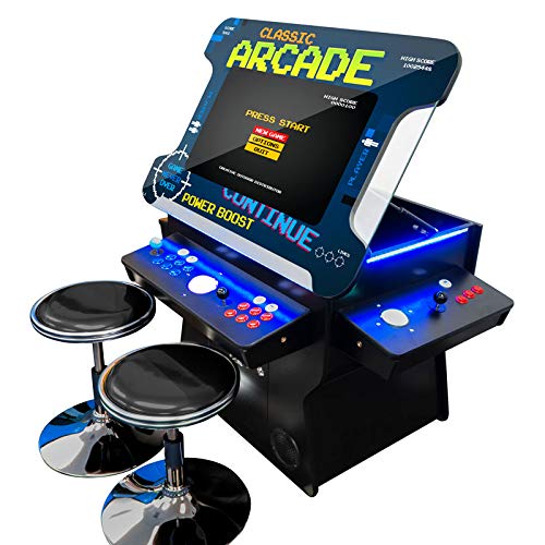 Creative Arcades Full-Size Commercial Grade Cocktail Arcade Machine | Trackball | 3500 Classic Games | 4 Sanwa Joysticks | 2 Stools | 26" Lifting Screen | 3-Year Warranty | Square Glass Top