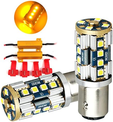 Huizen Super Bright 1156 (7506/1141/1003/BA15S/P21W) LED Light Bulb (Amber/Yellow) w/ Load Resistors No Hyper Flash CanBus Error Free Replacement Turn Signal, Side Marker Lights (2 Pack)