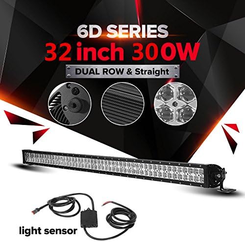 Yamaige 32" 300W 6D Lens LED Light Bar Flood Spot Combo Work Light Driving Lights Fog Lamp Offroad Lighting for SUV Ute ATV Truck 4x4 Boat,2 Years Warranty