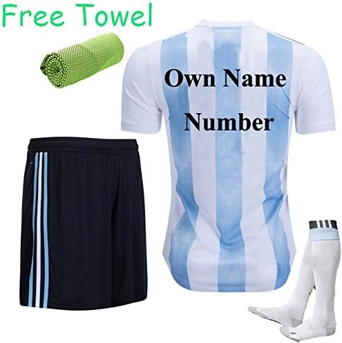 KID SPORT 2017-2018 Football Soccer Jersey Light Blue /Black Home Kit Short Sleeve Sportwear 3-12 yrs +Socks Come With Free Ice Face Cloth (Own Name And Number, 11-12 years)