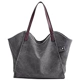 Hiigoo Women's Environmental Shopping Bag Casual Totes Shoulder Bags Canvas Handbags (Grey)