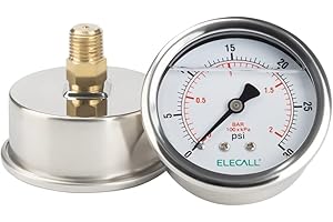 ELECALL 30psi Silicone Oil Filled Pressure Gauge for Water Oil Air Pressure Test in Pool Pump Sand Filter Air Compressor Water System, 2-1/2" Stainless Steel Case, Back Mount 1/4"NPT