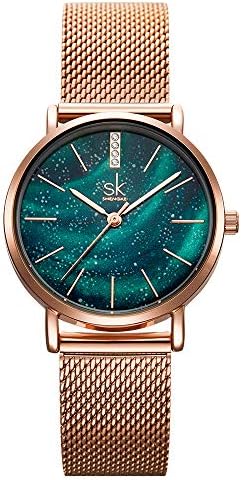 Women Watches Starry Green & Blue Dial Ladies Wrist Watch Ultra-Thin Stainless Steel Strap - 0103