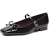 Athlefit Women's Mary Jane Flats Dressy Comfortable Square Toe Ballet Flats Shoes with Buckle Strap
