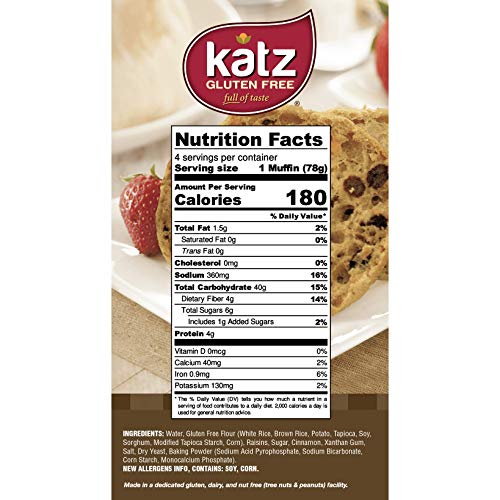 Katz Gluten Free Cinnamon Raisin English Muffins Dairy, Nut and