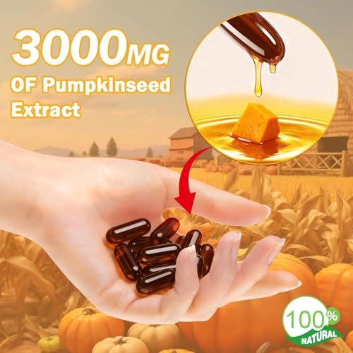 Pumpkin Seed Oil, Pumpkin Seed Oil Capsules with Saw Palmetto| for Hair Growth - Non-GMO - 180 Softgels | 3000mg Cold Pressed white