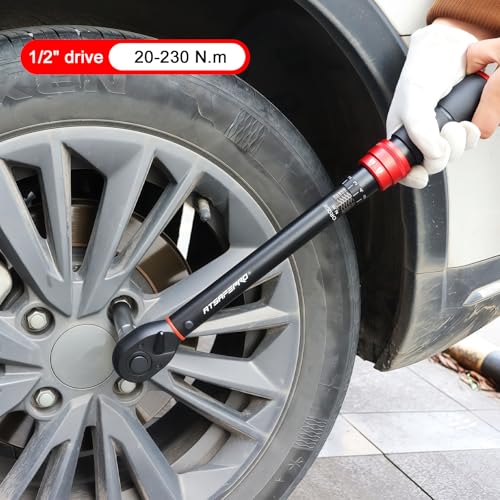 ATsafepro 1/2" Drive Torque Wrench Set,Car Wheel Torque Wrench 20-230 Nm with 3/8'' Adapter, Dual-Direction Adjustable 72 Tooth for Cars,Motorcycle,Truck,± 3% Accuracy
