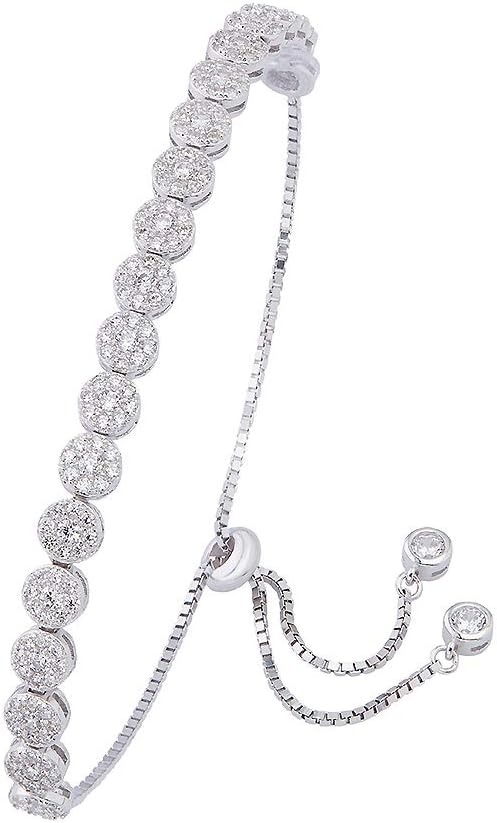 Cubic Zirconia 925 Sterling Silver Adjustable Bracelet for Women