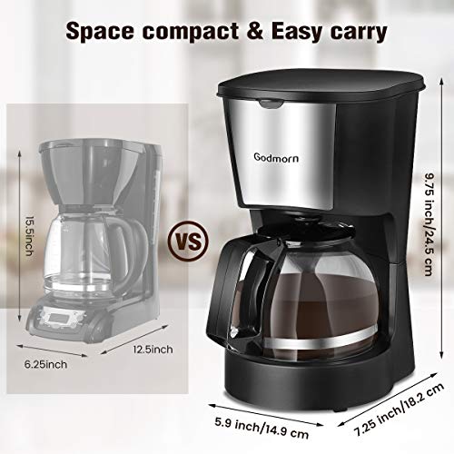 Drip Coffee Maker, Godmorn Filter Coffee Machine One Touch, 0.6L Coffee Maker, Keep Warm for 40Mins, Anti-Drip Design, Removable Filter and Funnel, Space Compact for Coffee Lover - Thumbnail 5