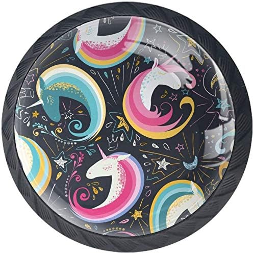 Rosa Azul Unicornios Guión Colorido Pomo,4 Piezas Tiradores de Muebles