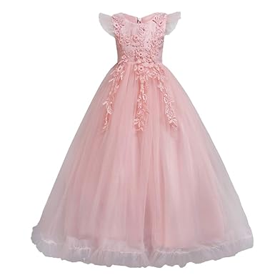 HUAANIUE Mädchen Hochzeit Brautjungfernkleid Hochzeitskleid Blumenmädchen Kleidung Abendkleid Langer Rock Prinzessin Kleid