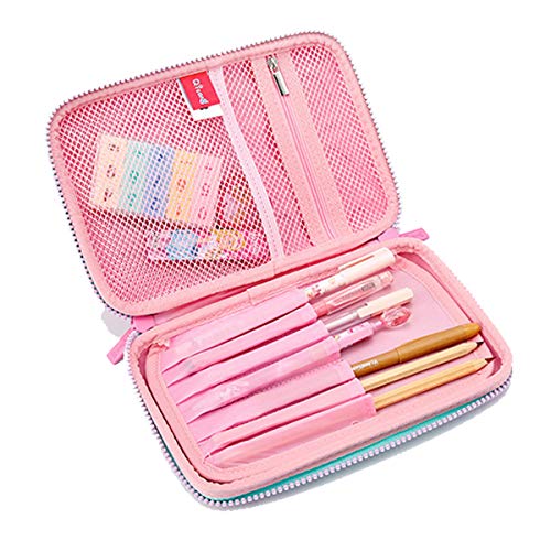 Cute Colorful Cartoons 3D Embossed Hardtop Pencil Case - Big Capacity Stationery Pouch with Double Zippers - Unique Gifts for Girls (Pink)