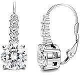 FIBO STEEL Stainless Steel Leverback Earrings for Women Drop Earrings CZ Inalid,S