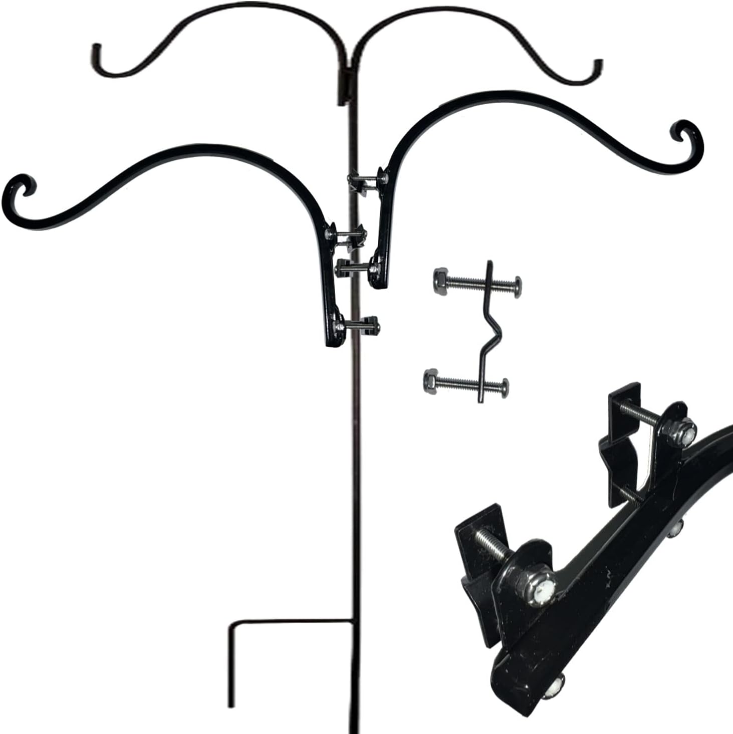 Outdoor Shepherd's Hooks - Keyfit Tools ADAHook (2 Pack) Outdoor Shepherds Hook Bird Feeder Hanging Planter Pole Hanger Turns A Single Hook Into Triple Turns A Double Hanger Into Quadruple Adjustable Up & Down