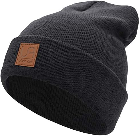 urban air Women's Street Classics cuff beanie hat with leatherpatch One Size charcoal