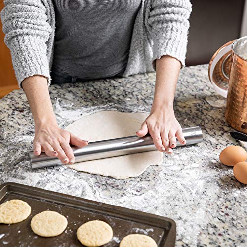 K BASIX Rolling Pin - Professional Stainless Steel Rolling Pin for Baking - Non-Stick Metal Design Best for Pizza Dough, Pie Crust, Fondant, Pastry & Pasta!!