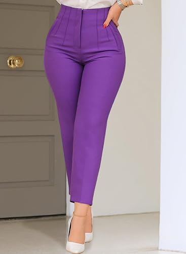 mariyshe Womens Stretchy High Waisted Pants Trendy Pleated Business Work  Trousers with Pockets Straight Leg Dress Pant Purple in Kenya | Whizz Casual